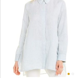 Lafayette 148 Porto Linen Blouse in Blue Melange